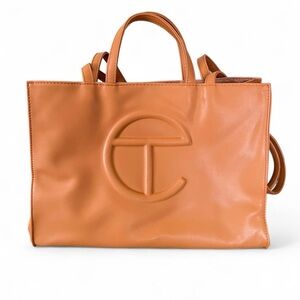 Telfar Tan Leather Tote Bag with Embossed Logo